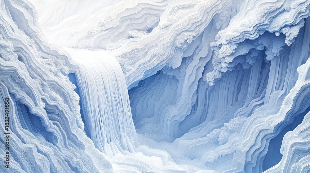 Fototapeta premium Abstract frozen waterfall landscape with beautiful ice textures and serene blue tones