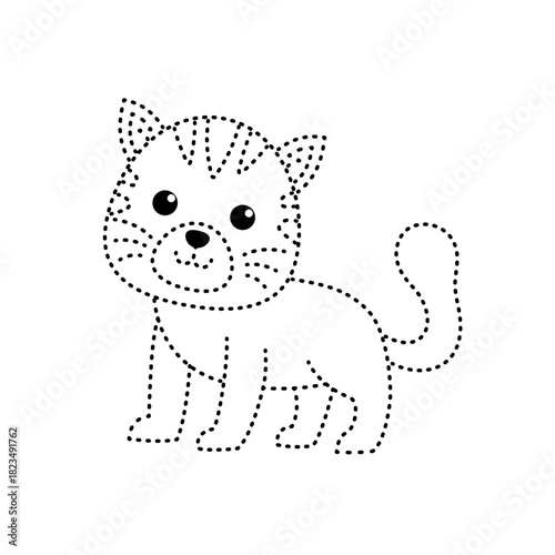 Dotted cartoon cat tracing outline for kids