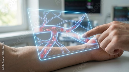 Medical professional using augmented reality to visualize blood vessels on a patient's arm