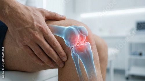 Knee pain illustration showing inflammation and joint anatomy