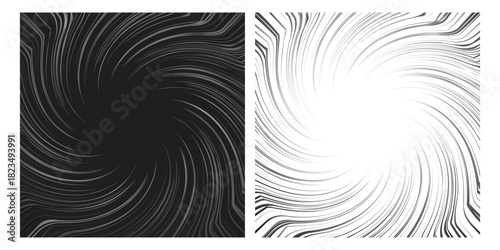 Abstract swirl backgrounds black and white vector illustration dynamic motion effect for graphic design projects EPS vector