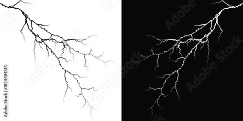 Dramatic lightning strike illustration high-voltage electricity discharge on black and EPS vectors perfect for weather-related designs and special effects