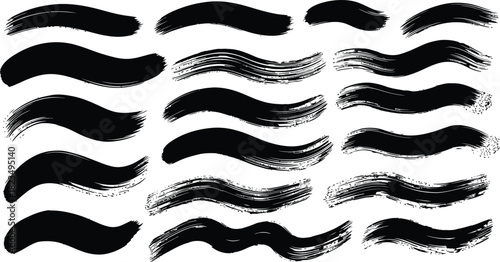 Collection of black ink splatters and drips on white background