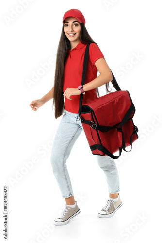Young happy female courier ...