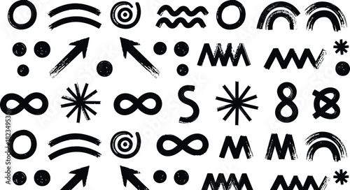 Aviation and navigation icons in black and white sketch style