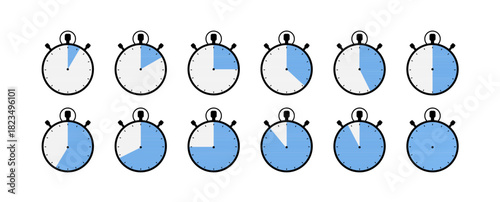 Fractional Stopwatch Icons – Elapsed Time Illustration for Education, Business, and UI/UX
