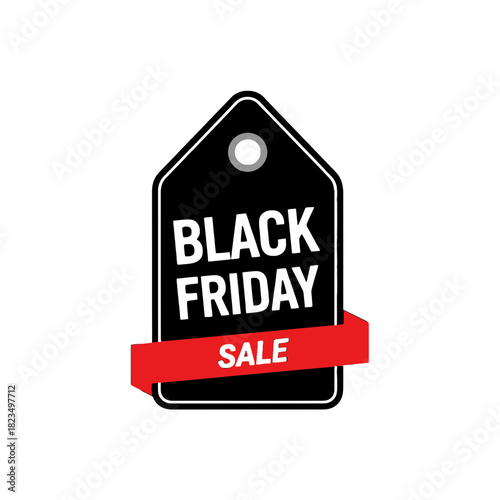 Exciting Black Friday sale tag graphic with red ribbon accent for holiday shopping promotions