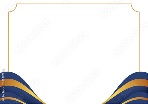 Abstract background with navy and gold flowing wave accents paired with a refined gold border. Perfect for luxury themes, certificates, invitations, and elegant promotional materials.