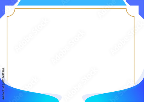 Elegant abstract background featuring a blue gradient base with a refined gold rounded frame. Ideal for certificates, invitations, greeting cards, posters, and modern layout designs.