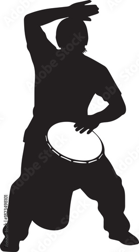 black silhouette drummer playing djembe clip art preview