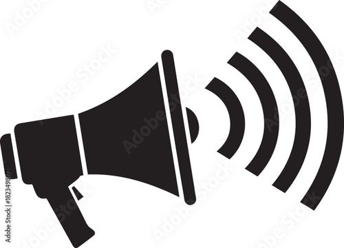Black silhouette of a megaphone emitting sound waves
