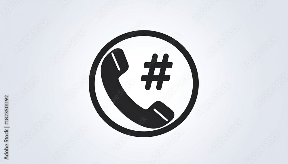 Obraz premium Telephone handset with hashtag symbol in a circle icon.