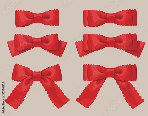Vector hand-drawn style red lace trim bow set