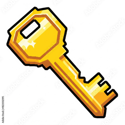 Retro pixel art gold key icon
