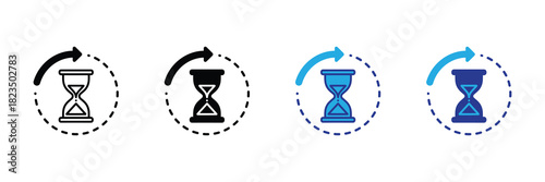 Hourglass timer icon with circular arrow representing refresh, repeat, and cycle, symbolizing time passing and waiting for completion