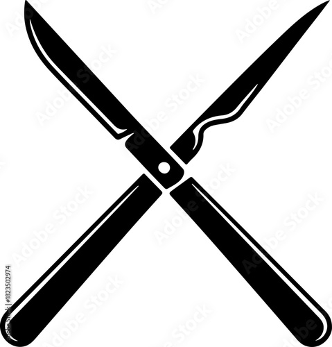crossed surgical scalpels silhouette vector illustration