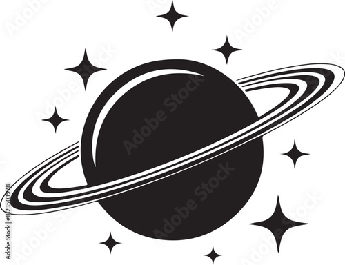 A simple and modern flat icon illustration of Planet Saturn featuring its iconic planetary ring system.