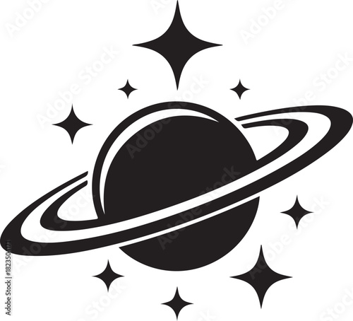 A simple and modern flat icon illustration of Planet Saturn featuring its iconic planetary ring system.