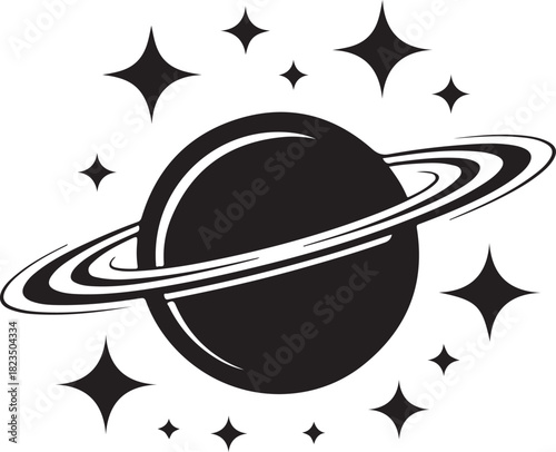 A simple and modern flat icon illustration of Planet Saturn featuring its iconic planetary ring system.
