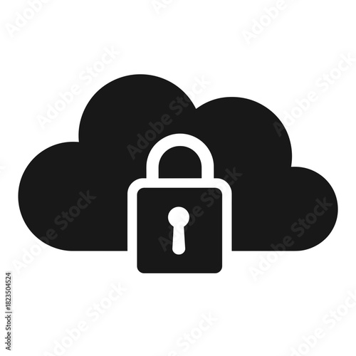 Cloud upload icon with padlock, secure data storage and privacy protection in digital security