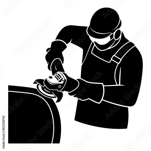 Skilled metalworker grinding surface with power tool for professional industrial project