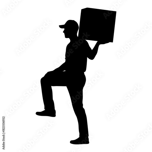 Reliable delivery service silhouette carrying package shoulder, fast shipping solutions