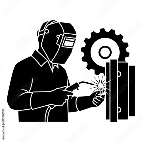 Skilled metal worker welding gear with bright sparks, manufacturing excellence on display