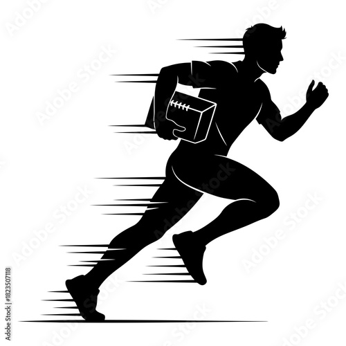 Dynamic silhouette of courier delivering package fast, symbolizes express shipping service