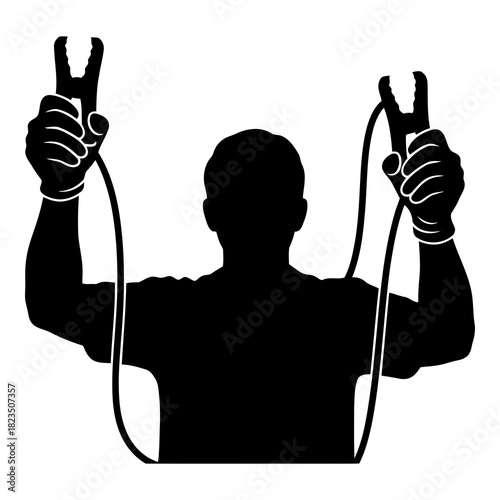 Jump start service concept shows mechanic with jumper cables ready to assist car trouble