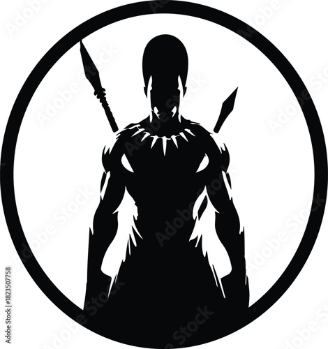 A black silhouette of an African warrior carrying spears, captured in vector format. Perfect for representing strength and heritage.