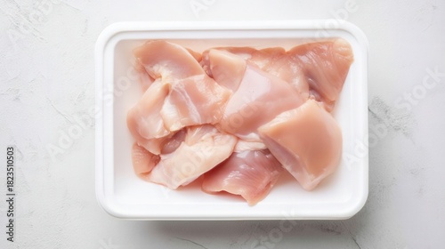 Fresh raw chicken fillet pieces on white background isolated. Generative AI