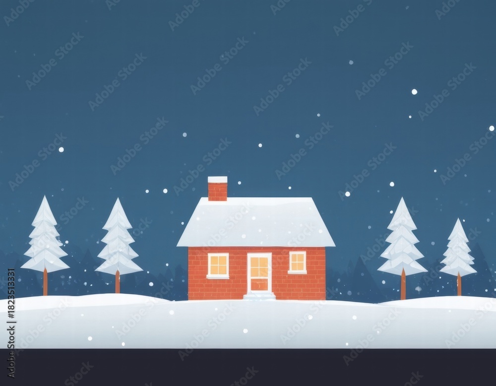 Naklejka premium winter landscape with house