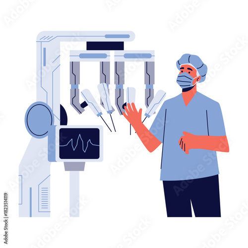 Robotic Surgery a full view of robotic surgical arms performing delicate procedures on a patient under expert superv