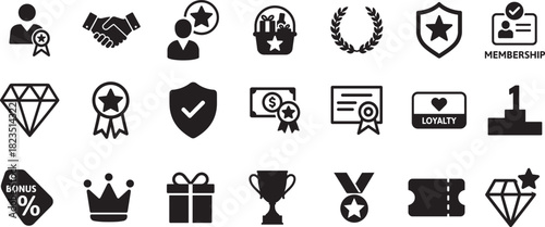   Reward web icons set in bold vector style, ideal for achievement, bonus, success, prize, and recognition themes.