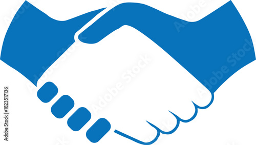 Blue handshake icon for agreement, partnership, and deal