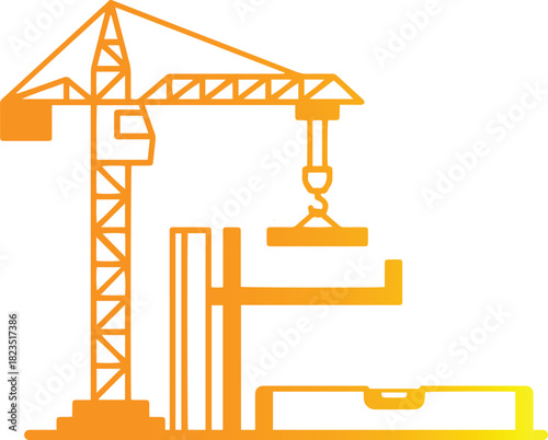 Tower Crane and Building Tools Icon for Construction, Engineering, and Real Estate Projects