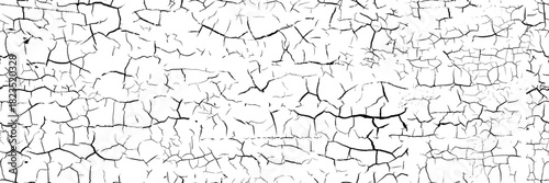 A black cracked textured pattern on a white bg. Glazed cake with a cracked finish. Kintsugi art. An ancient, dry, dusty, or earthen surface. Abstract vector illustration