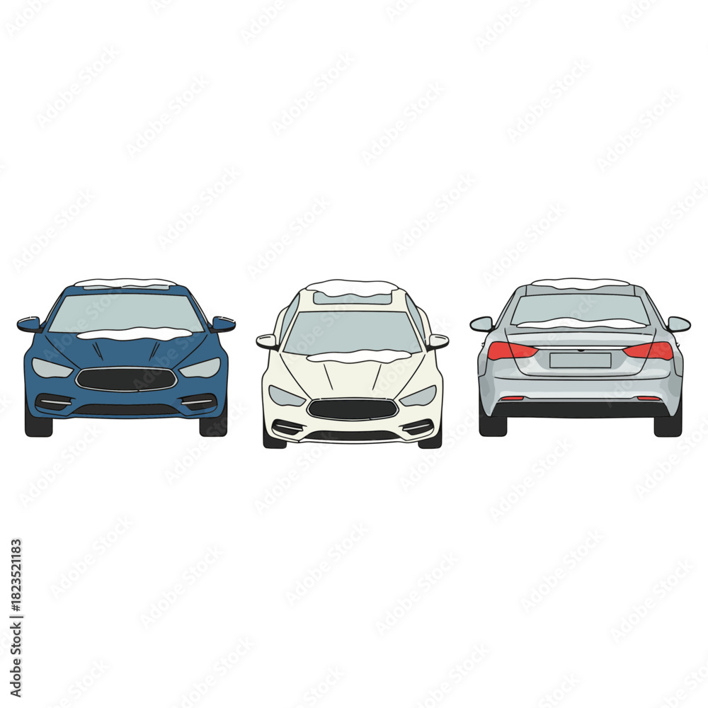 Fototapeta premium Realistic Winter Car Front, Side, and Rear Views Vector Set