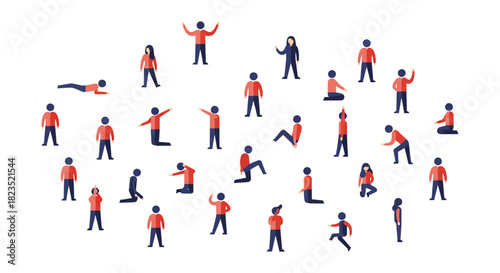 Diverse group of people in various poses representing community engagement and social interaction perfect for illustrating teamwork and diversity concepts.