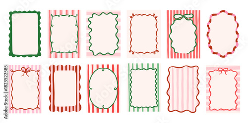 Whimsical Christmas holidays vintage vector frames set. Decorative elegant retro coquette backgrounds
