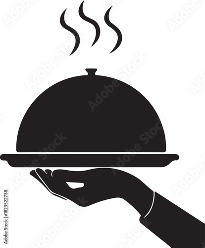 Chef icon illustration with restaurant cloche and tray object safety clothing