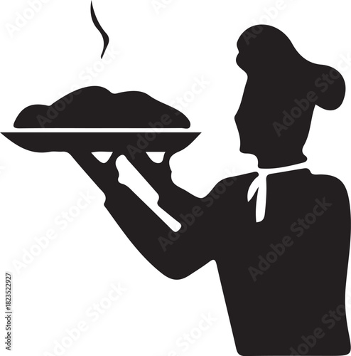Black vector illustration of a businessman sitting with a food