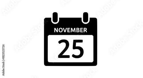 Vector calendar icon showing the number 25 for november , a reminder symbol for a holiday or event appointment