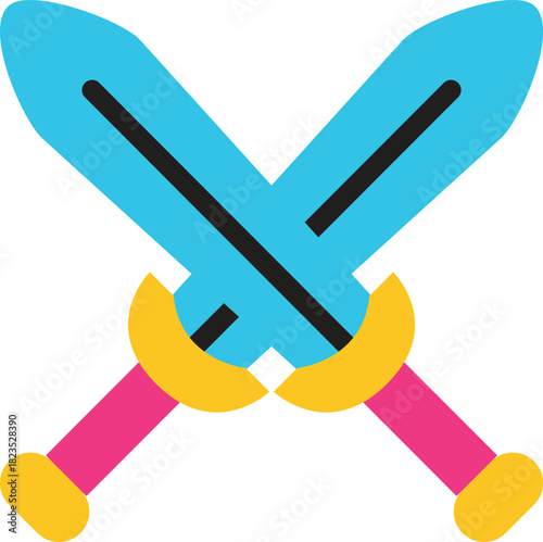 Colorful Crossed Swords Icon A Symbol of Battle, Conflict, and Medieval Warfare