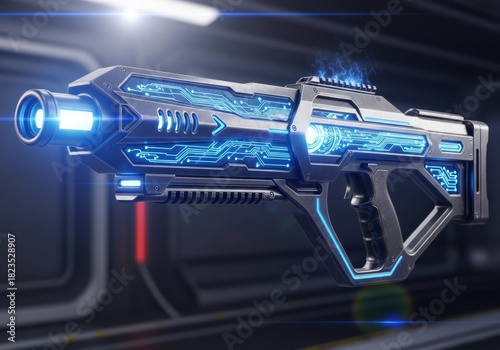 Blue Plasma rifle  with glowing of digital technology