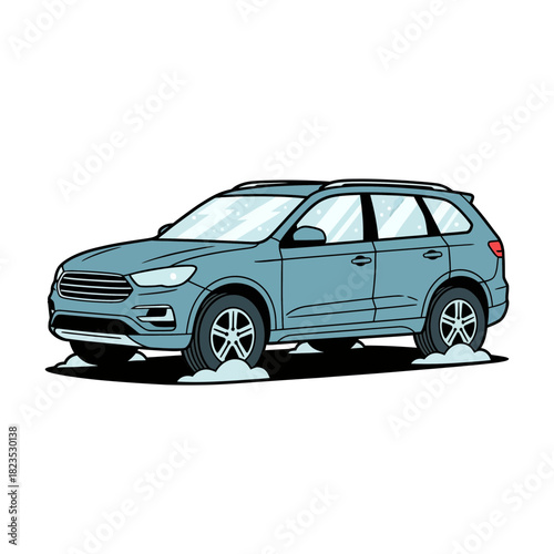 Realistic Winter Vehicle with Snow Drift and Frost Vector Illustration