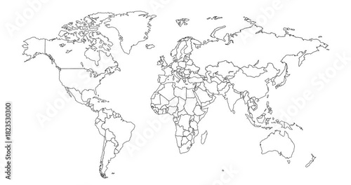 Wallpaper Mural Detailed world map outline highlighting countries and continents for education and travel planning needs Torontodigital.ca