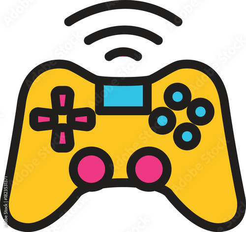 Vibrant Yellow Wireless Game Controller Icon for Modern Digital Entertainment, Interactive Gaming, and Esports Activities