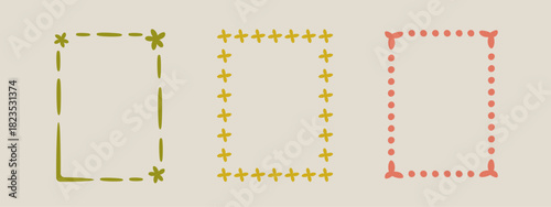 Rectangular doodle frame stamp set, hand-drawn original creative engagement monograms. Edgings cadres with graphic elements, design photo decoration greeting elements. Isolated. Vector