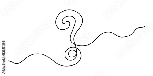 Question mark one line art, hand drawn asking sign, idea continuous contour. Query FAQ concept, finding answer. Editable stroke. Isolated. Vector illustration